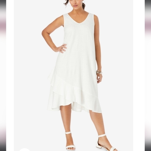 Jessica London midi dress all white 100% linen - Picture 1 of 6